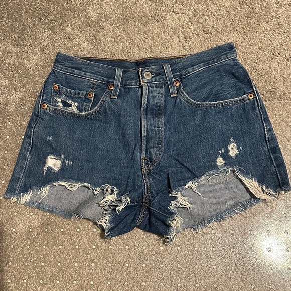 LEVI’s 501 Original Fit High Rise Distressed Western Daisy Duke Shorts Sz. 26 - Picture 2 of 10